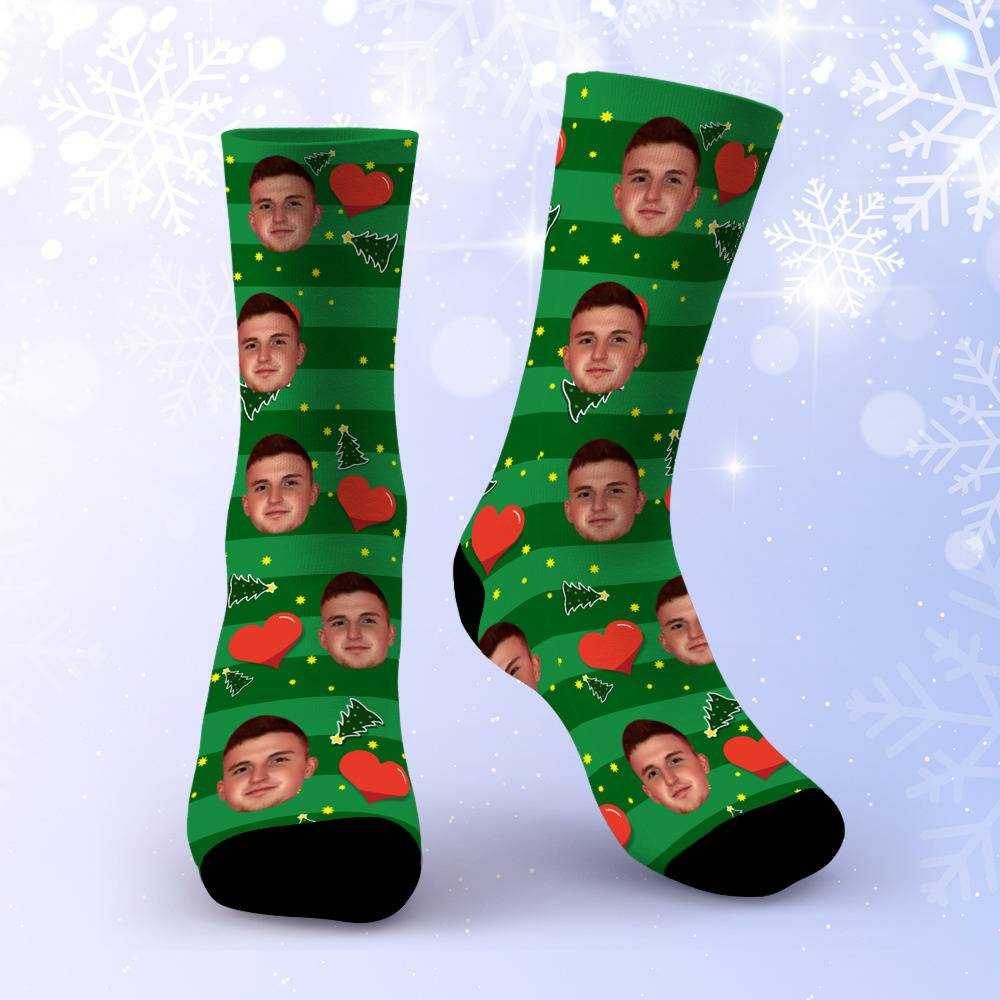 Caylus Socks Custom Photo Socks Christmas Socks Heart Stripe Print