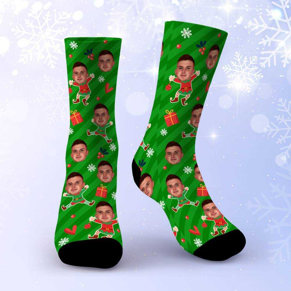 Caylus Socks Custom Photo Socks Christmas Socks Santa Elf Print