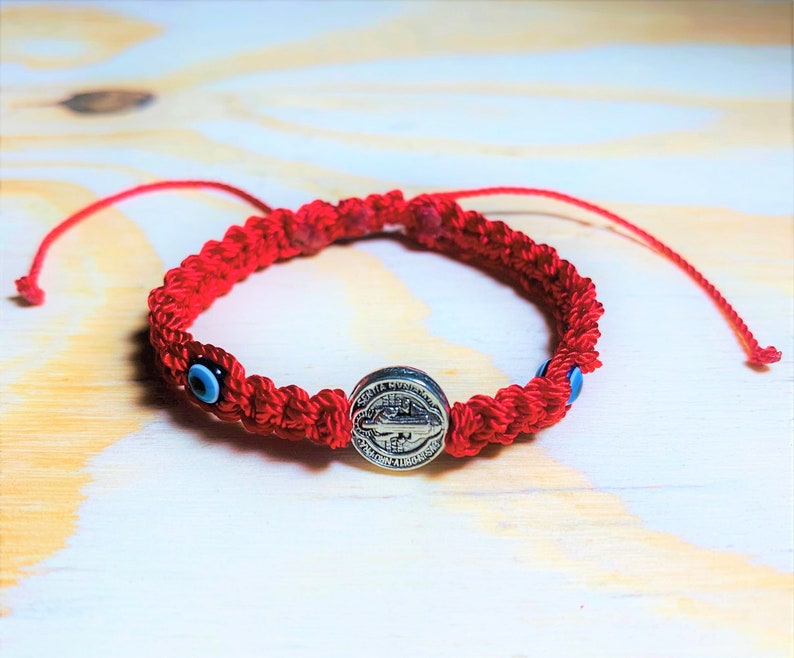 Baby Red String Bracelet With Blue Evil Eye - Newborn Infant Small Children - Handmade