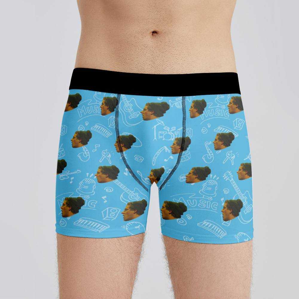 TV Girl Boxers Custom Photo Boxers Men's Underwear Musical Instruments Pattern Boxers Blue