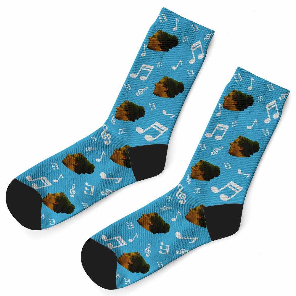 TV Girl Socks Custom Photo Socks Music Note Socks Blue