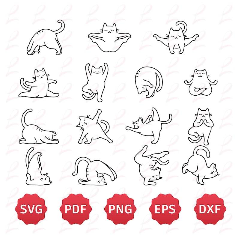 Yoga Cats Svg Set - Cat Yoga Cricut - Funny Cat Yoga Png - Spor Kitten Svg - Outline Yoga Cat Svg#1