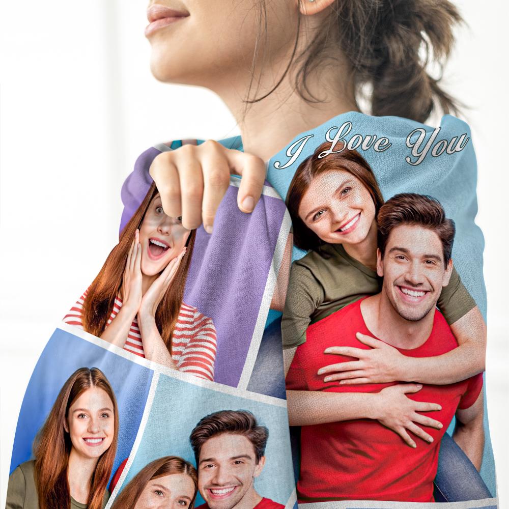 Custom Engraved Photo Collage Blanket Soft Flannel Throw Blankets Soft