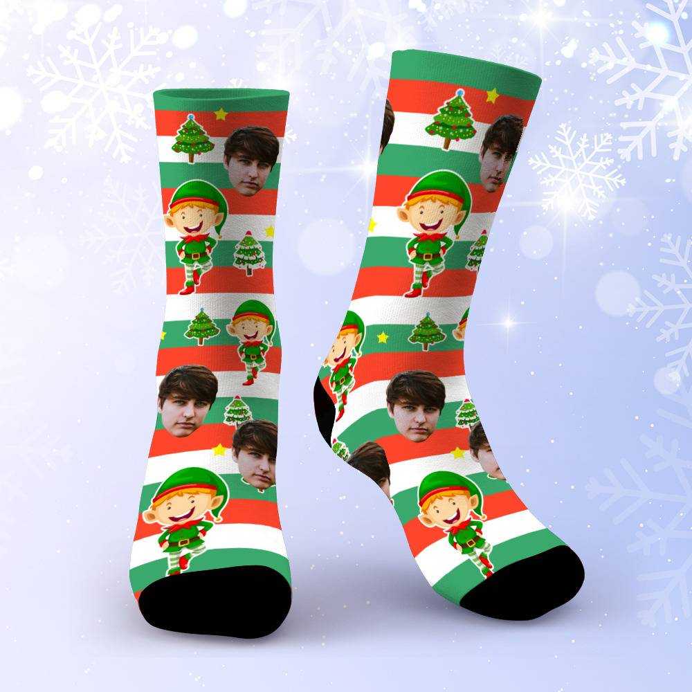 Colby Brock Socks Custom Photo Socks Christmas Socks Santa Elf Stripe Socks