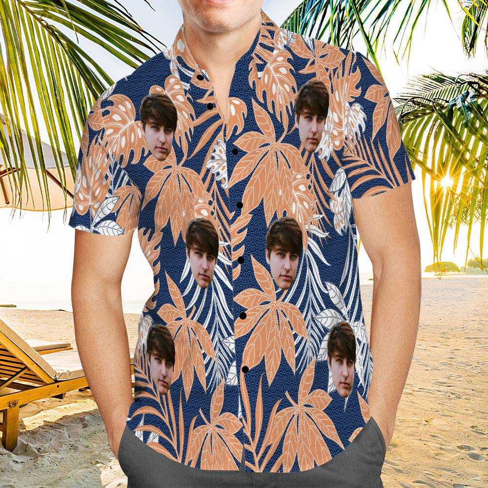 Colby Brock Hawaiian Shirt Custom Photo Hawaiian Shirt Blue Leaves Hawaiian Shirt