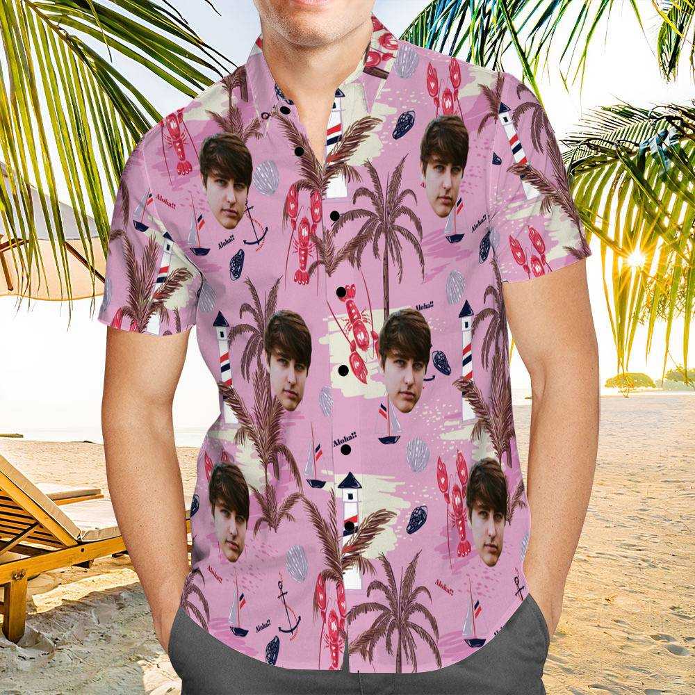 Colby Brock Hawaiian Shirt Custom Photo Hawaiian Shirt Pink Chinoiserie Print Hawaiian Shirt