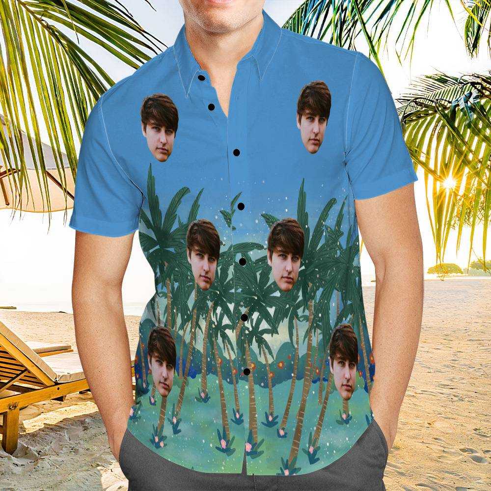 Colby Brock Hawaiian Shirt Custom Photo Hawaiian Shirt Blue Coconut Grove Hawaiian Shirt