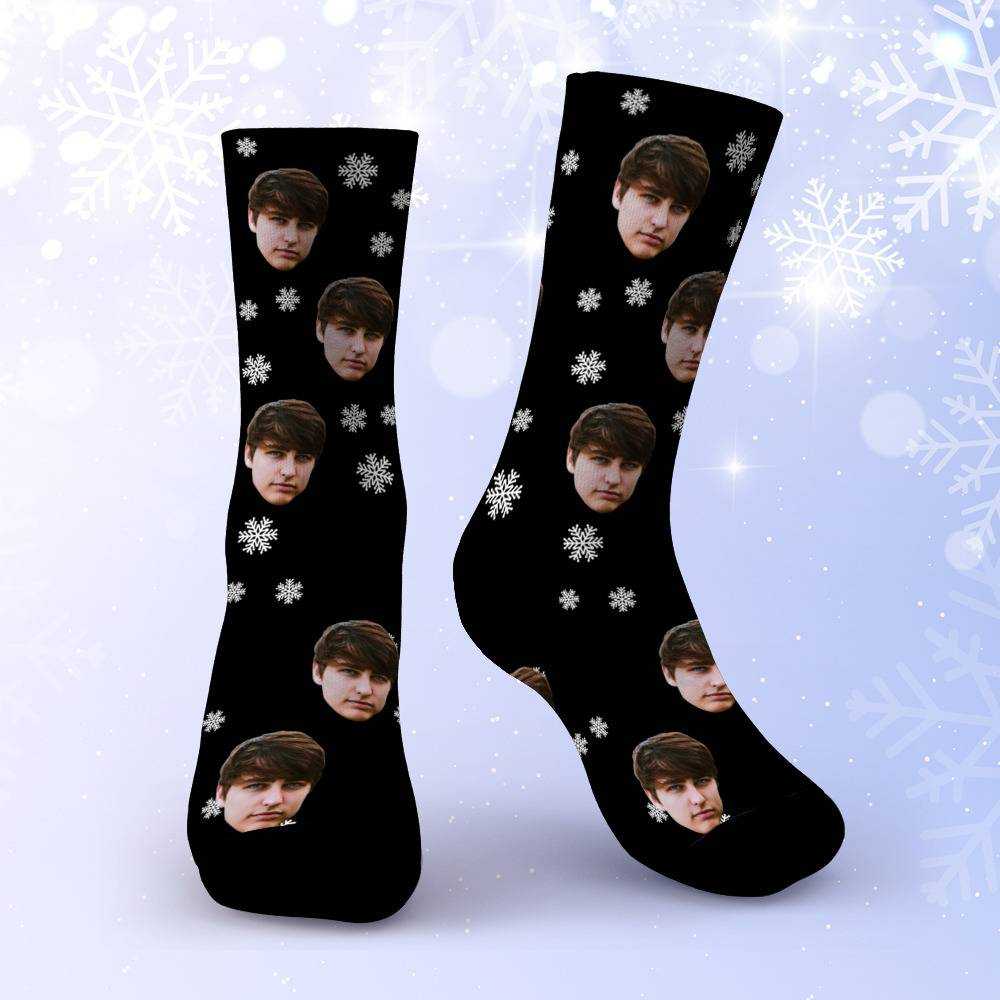 Colby Brock Socks Custom Photo Socks Black Christmas Socks Snowflake