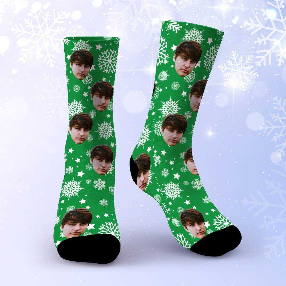 Colby Brock Socks Custom Photo Socks Green Christmas Socks Snowflake