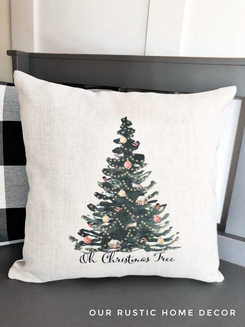 Shop silk Christmas pillow covers with white tree and gold star