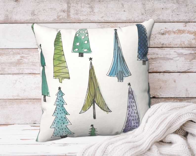 Shop silk Christmas pillow covers with white tree and gold star