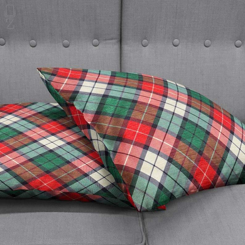 Tartan Merry Christmas Pillow Cover, Plaid Embellished Pillow – Amore Beauté