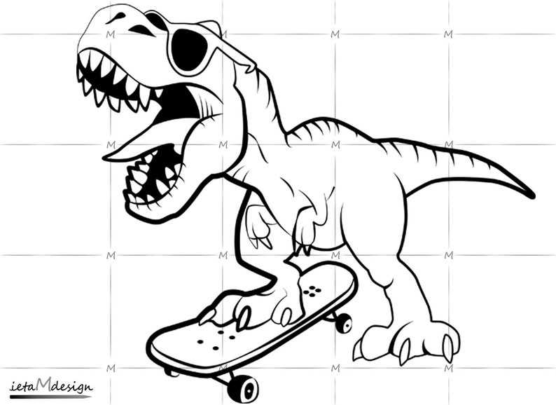 Dino On Skateboard Digital File, T Rex Svg#1
