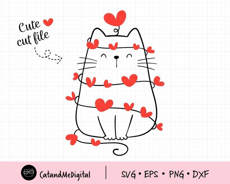 Cat Valentine With Heart SVG Creativity and Fun Digital Download  