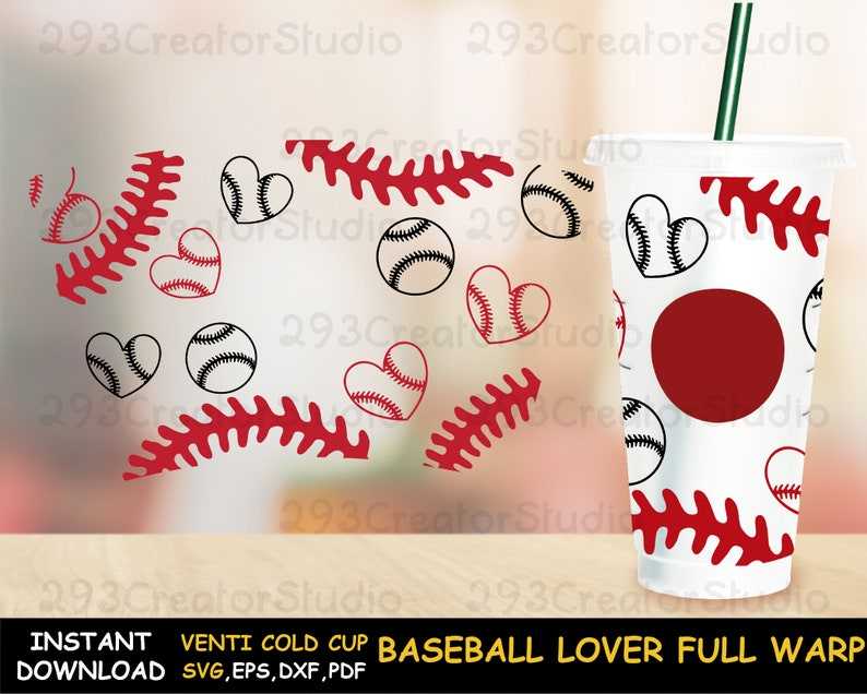 Baseball Full Wrap Venti Cold Cup Svg, Baseball Heart Svg#3