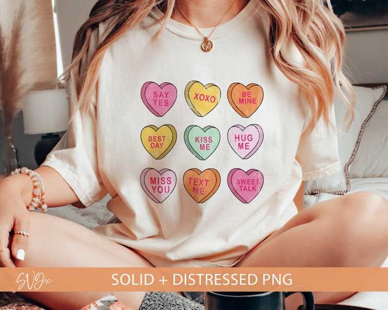 Valentines Groovy Retro Conversation Hearts Png, Conversation Hearts Svg#1