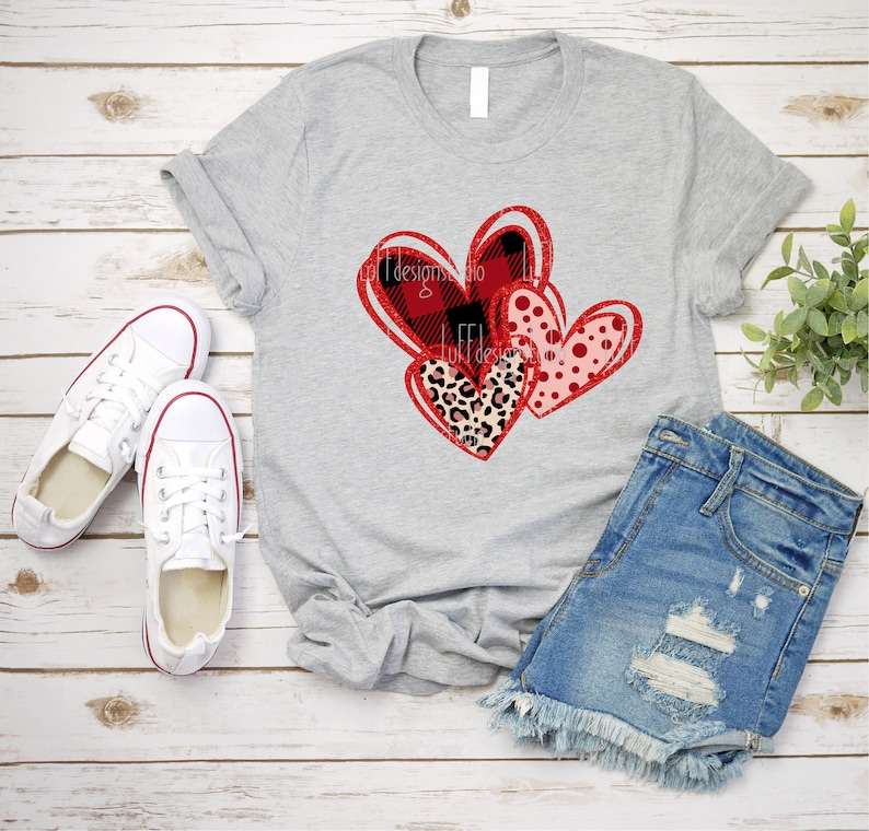 Triple Buffalo Plaid Leopard Heart SVG, Heart SVG, Triple Heart SVG, Valentines Hearts PNG#3
