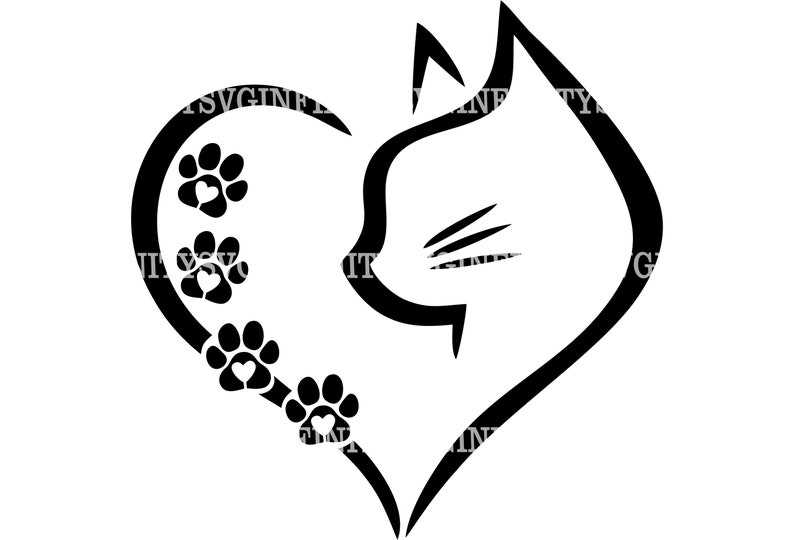Cat In Heart SVG, Heart SVG, Cat Paws SVG, Cat Footprints SVG, Cat Lover Svg#1