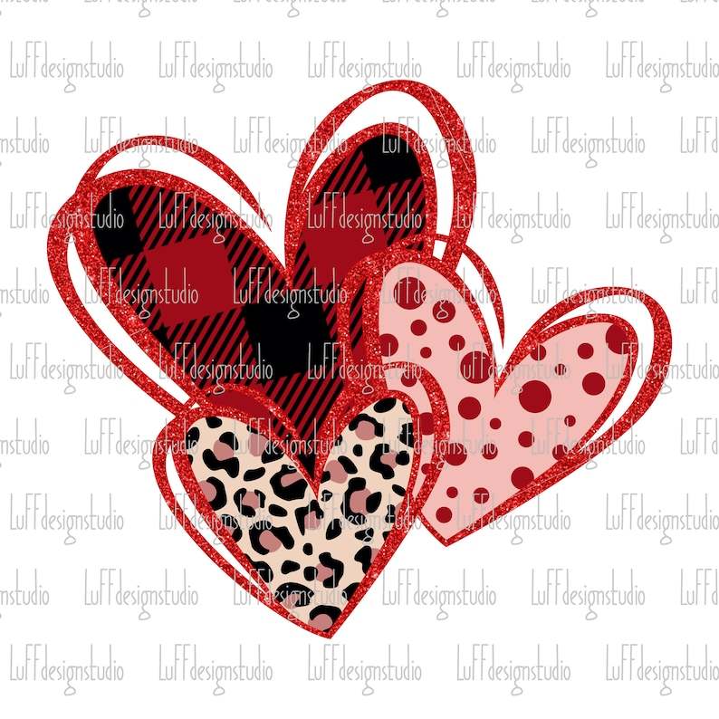 Triple Buffalo Plaid Leopard Heart SVG, Heart SVG, Triple Heart SVG, Valentines Hearts PNG#6