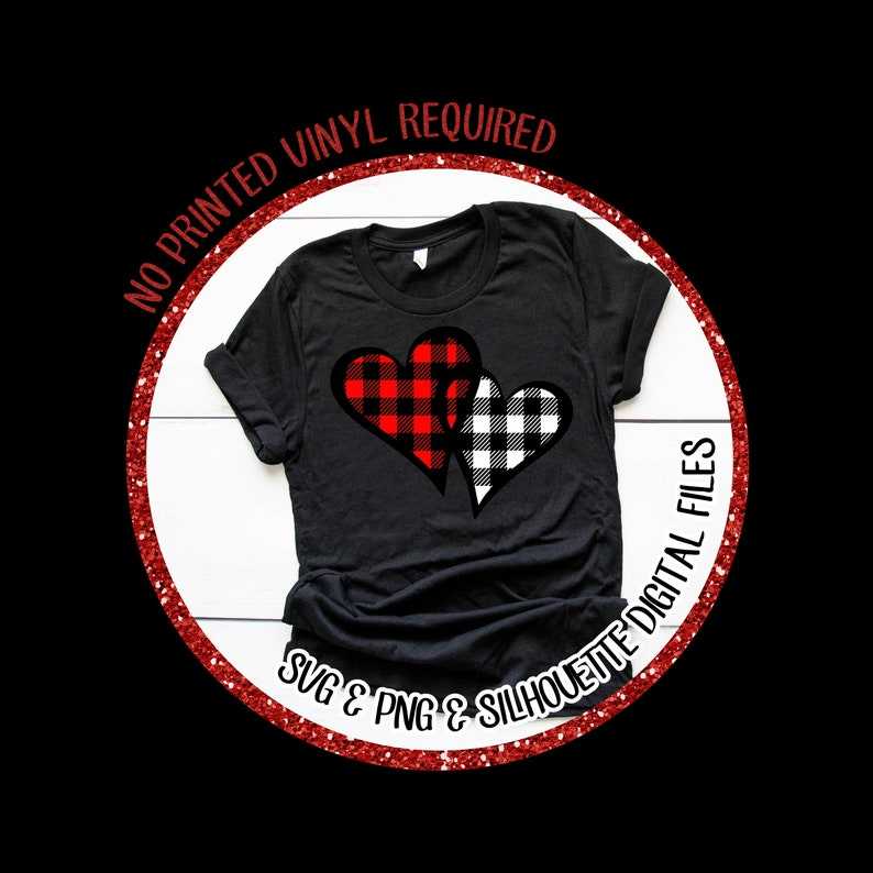 Double Heart Valentine Love Buffalo Plaid Svg High Quality Perfect for your Design 