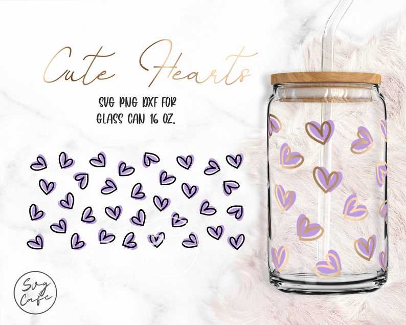 Cute Hearts 16oz Glass Can Cut Files Creativity and Fun Digital Download  