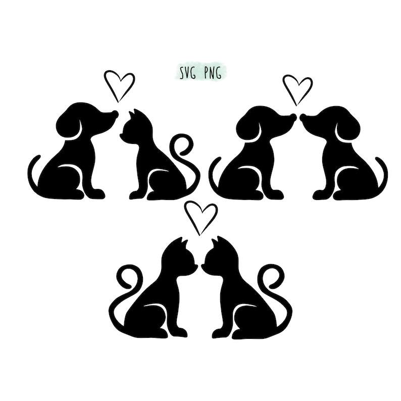 Dog And Cat With Heart SVG And PNG Bundle, Heart Outline Svg#1