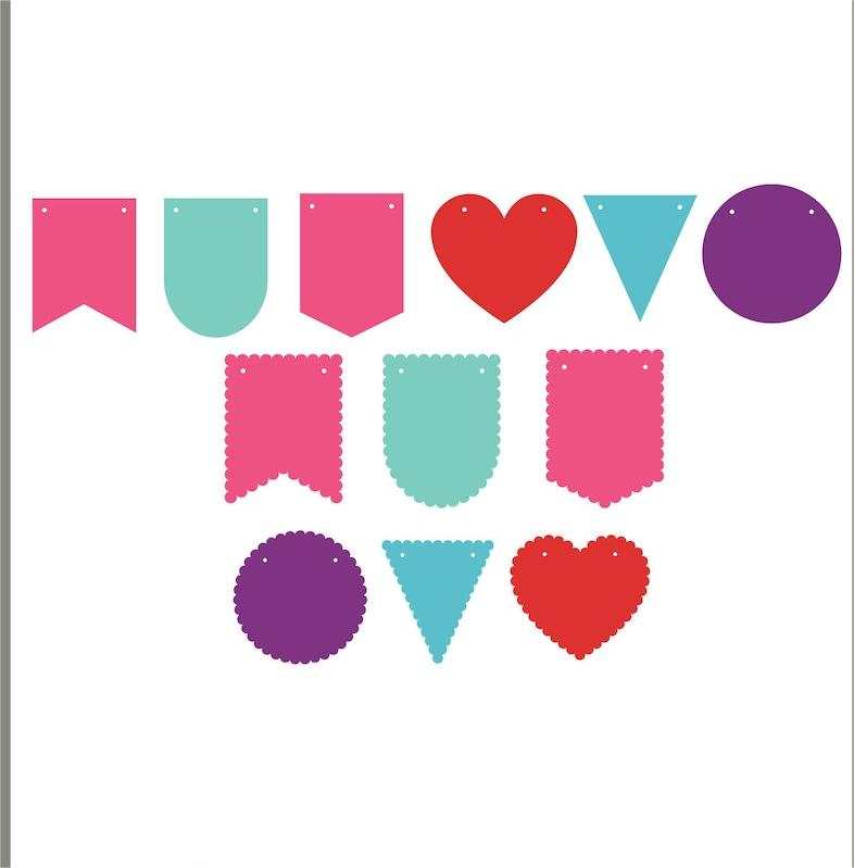 12 Pennant Banners Flag Heart Circle Scallop Edge SVG Cut Files Creativity and Fun Digital Download  