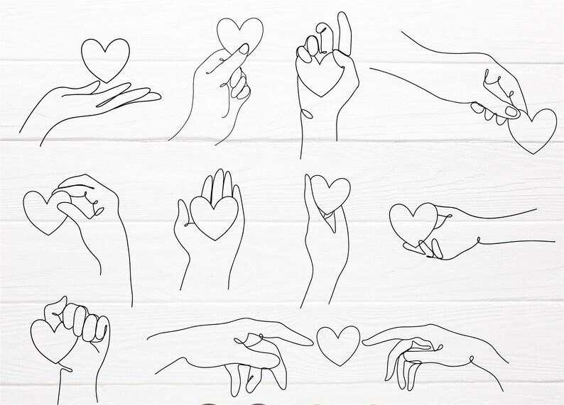 Hand One Line With Heart Svg For Cut File Creativity and Fun Digital Download  