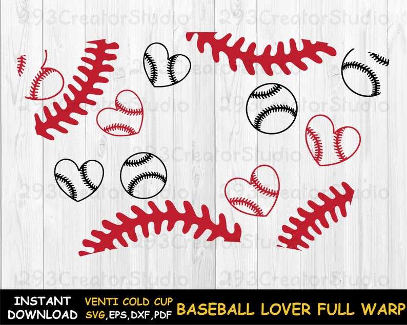 Baseball Full Wrap Venti Cold Cup Svg, Baseball Heart Svg#4