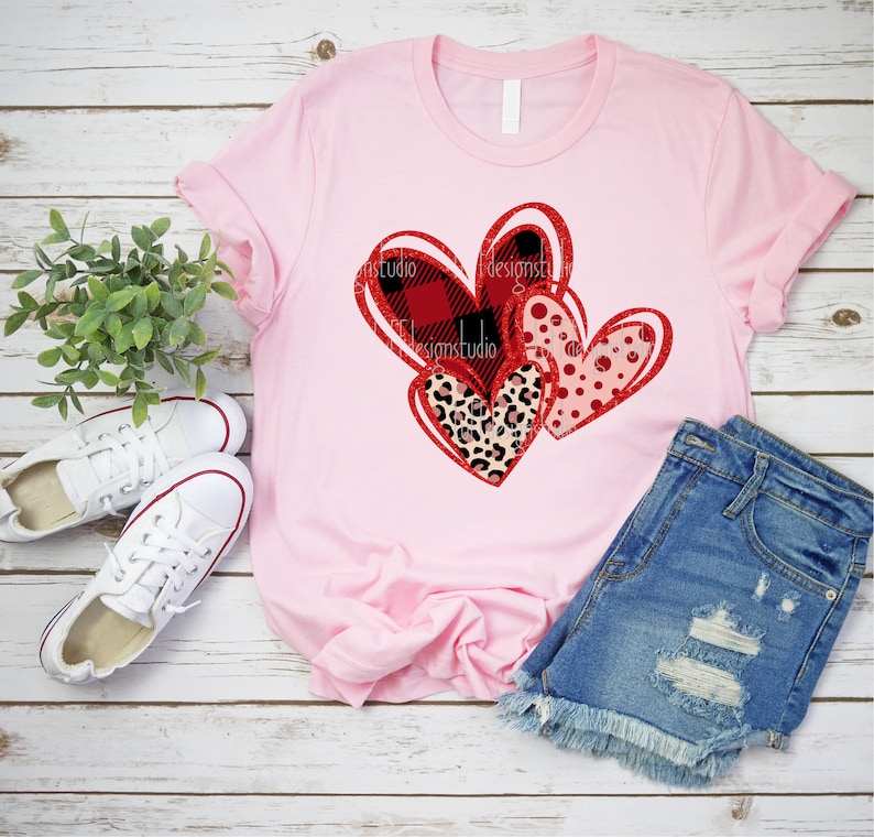 Triple Buffalo Plaid Leopard Heart SVG, Heart SVG, Triple Heart SVG, Valentines Hearts PNG#4