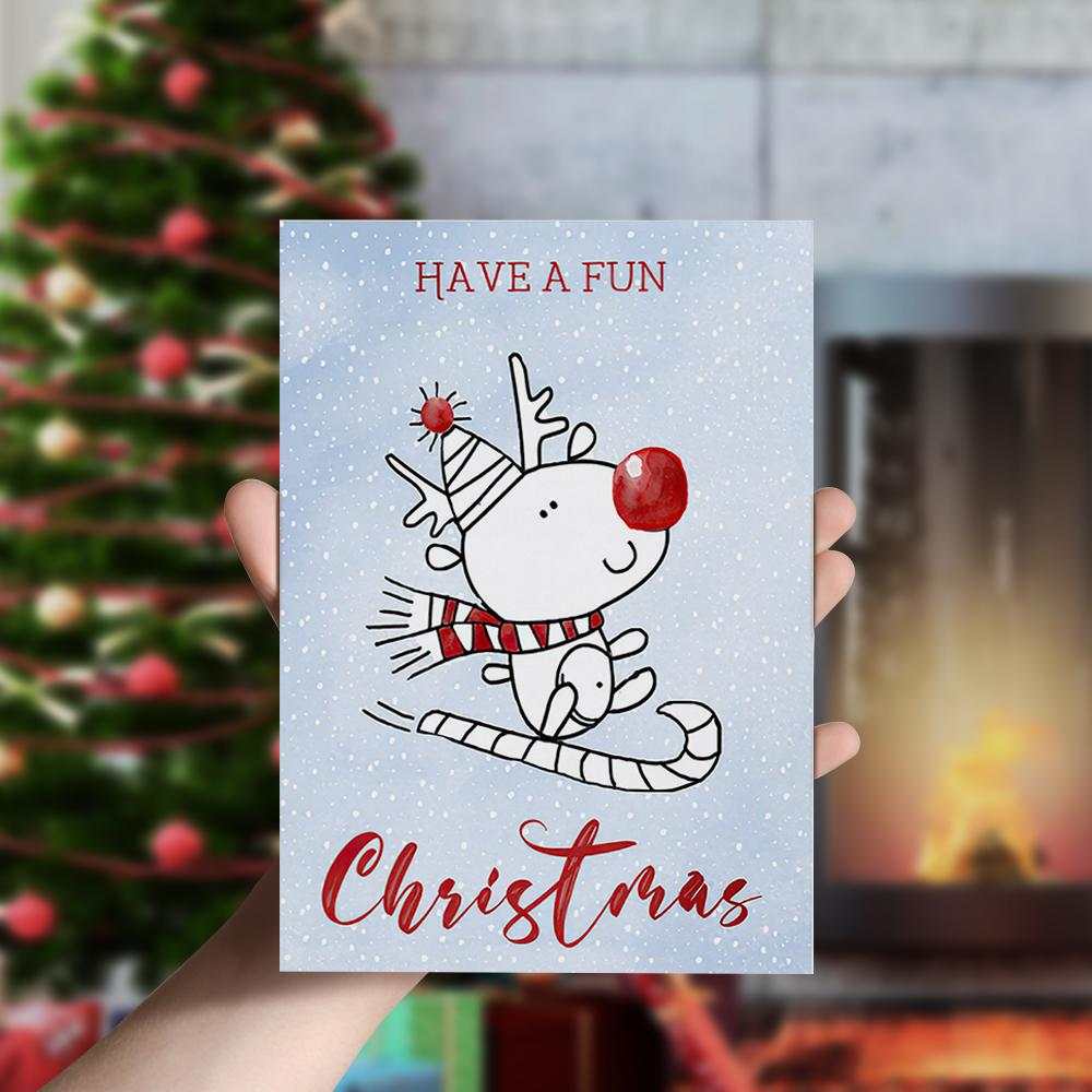 Reindeer Christmas Card Greeting Card Holiday Card-Vertical Card