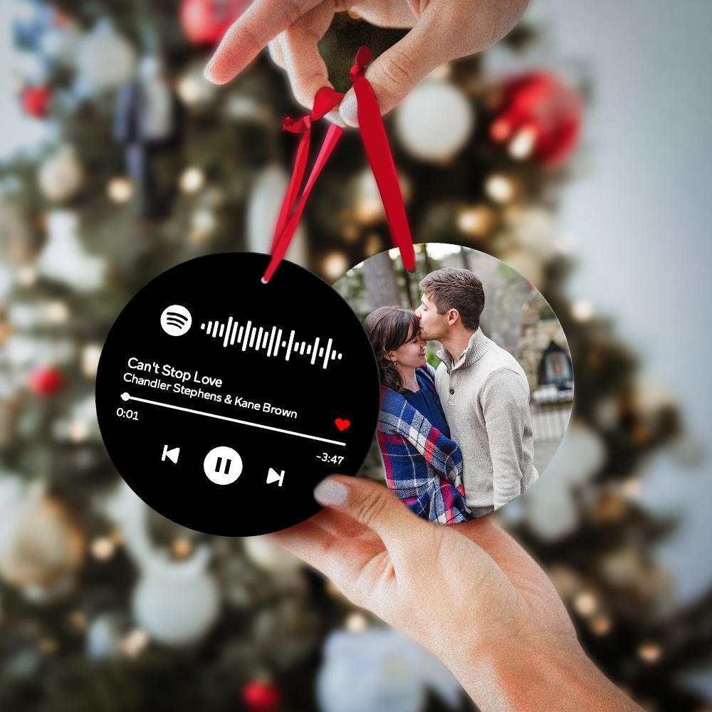 Scannable Spotify Code Ornaments Photo Hanging Ornament, Engraved Custom Music Song Ornament Black Gifts for New Year