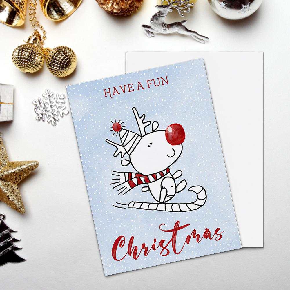 Reindeer Christmas Card Greeting Card Holiday Card-Vertical Card