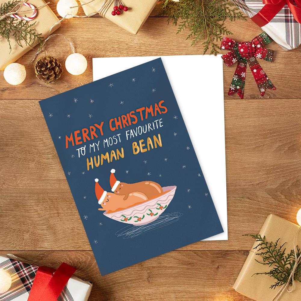 Human Bean Christmas Card Funny Christmas Card Holiday Card - Vertical Card
