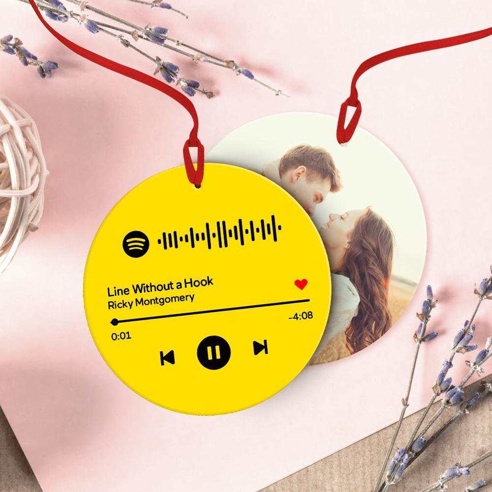Scannable Spotify Code Ornaments Hanging Ornament, Photo Music Song Ornaments Yellow Memorial Gifts Christmas Gifts