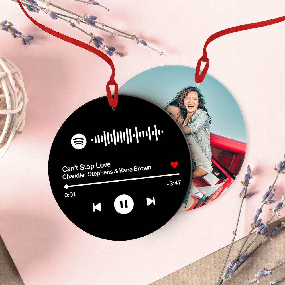 Scannable Spotify Code Ornaments Photo Hanging Ornament, Engraved Custom Music Song Ornament Black Gifts
