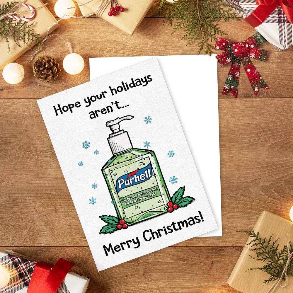 Funny Christmas Card Purhell Holiday Card Cute Christmas Card - Vertical Card