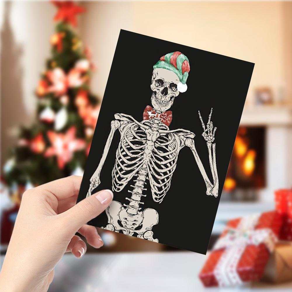 Skeleton Christmas Card Punk Skull Funny Christmas Card Holiday Card - Vertical Card