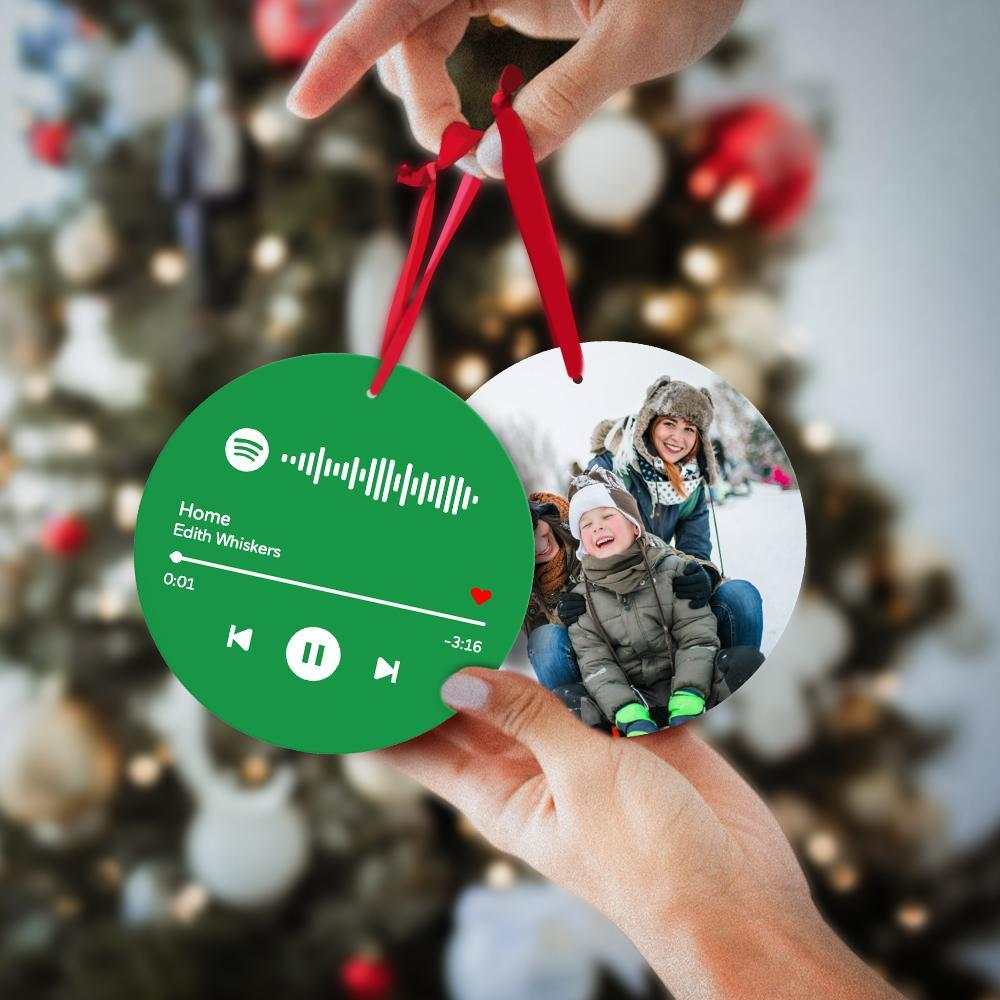 Scannable Spotify Code Ornaments Photo Hanging Ornament, Engraved Custom Music Song Ornament Green Happy New Year