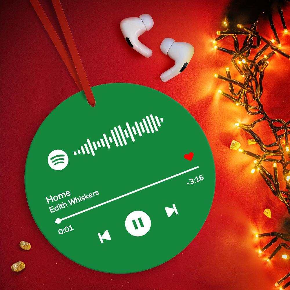 Scannable Spotify Code Ornaments Photo Hanging Ornament, Engraved Custom Music Song Ornament Green Happy New Year