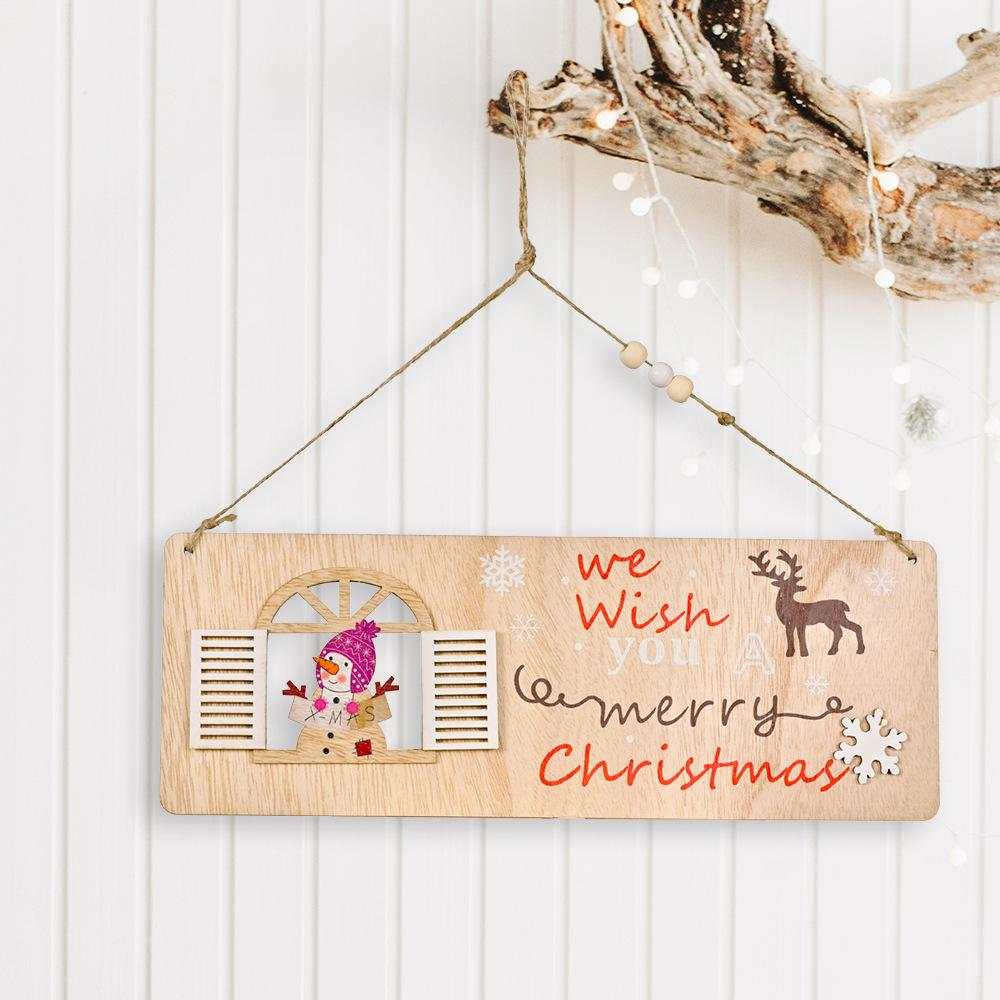Wooden Door Hanging Elk Snowflake Santa Claus Decoration Christmas Gifts For Family