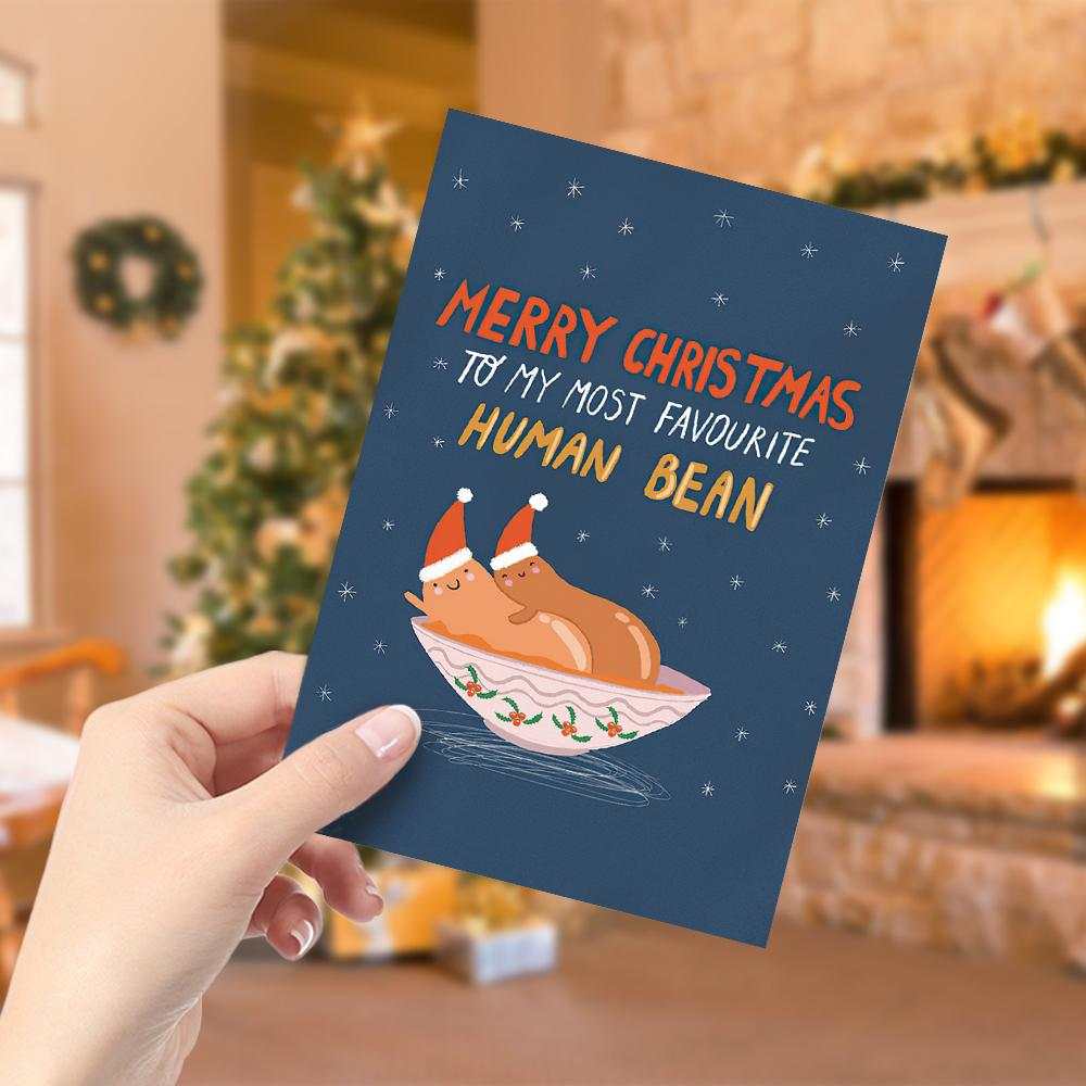 Human Bean Christmas Card Funny Christmas Card Holiday Card - Vertical Card
