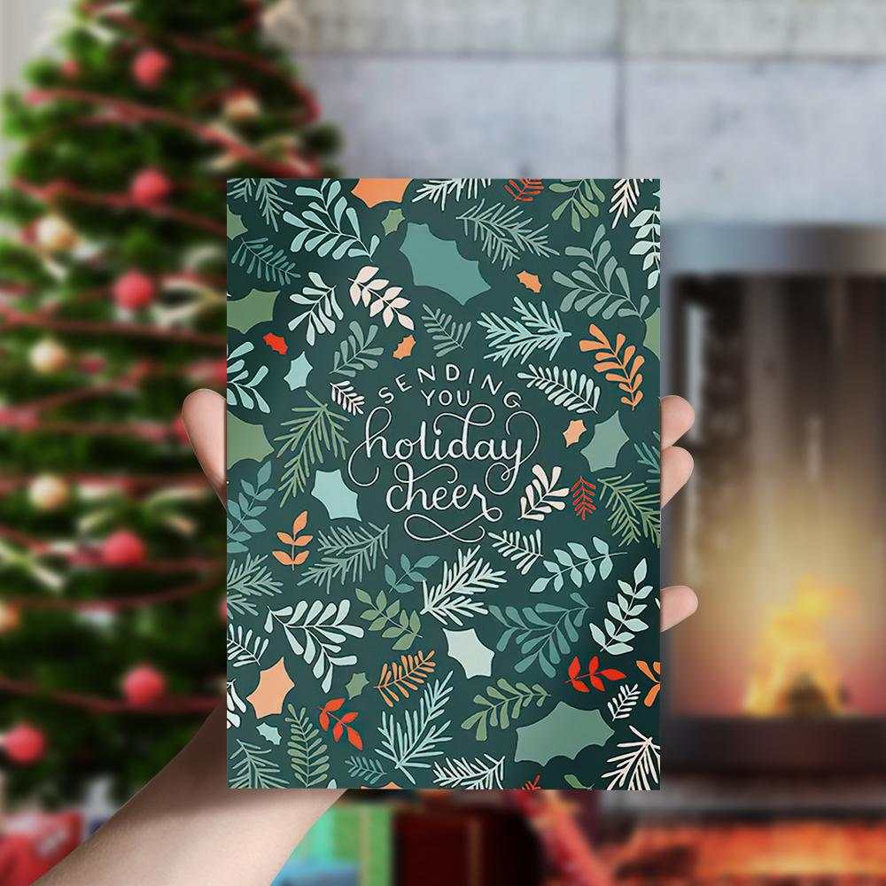 Sending Cheer Holiday Card Illustrated Botanical Christmas Card-Vertical Card