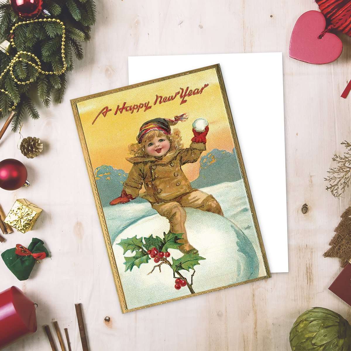 A New Year Gift Postcard a Cute Kid Christmas Postcard for Christmas