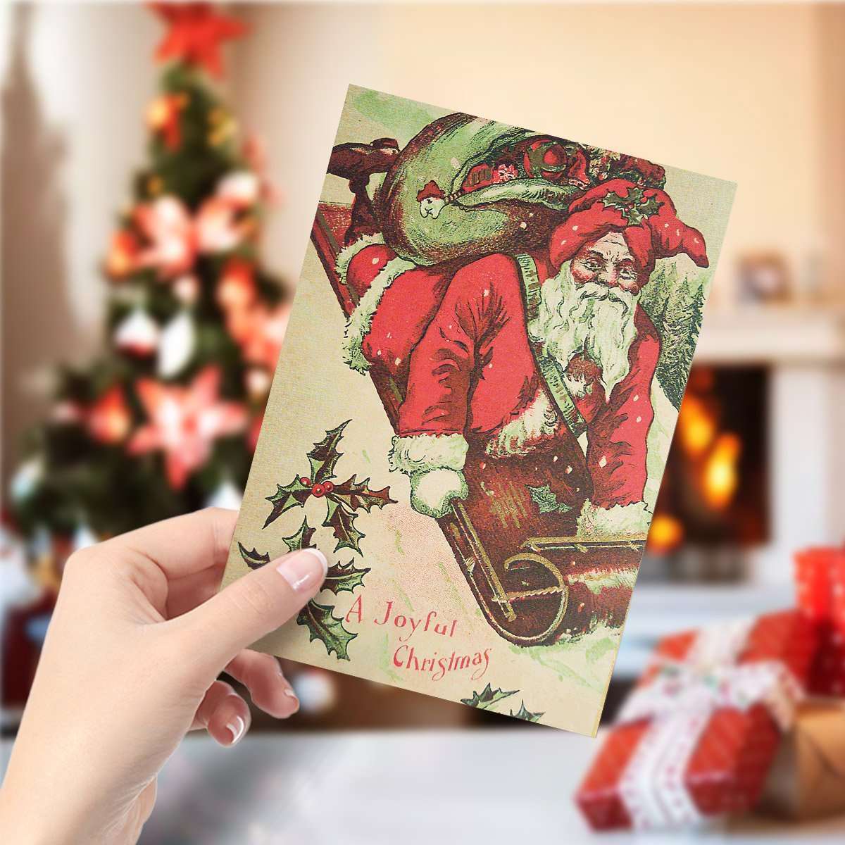 Super Cute Christmas Gift Postcard a Joy Santa Greeting Card for Christmas
