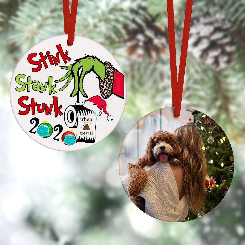 Personalized Photo Ornament Double Sides 2020 Stink Stank Stunk Grinch Hand Christmas Merry Christmas Gifts for Family