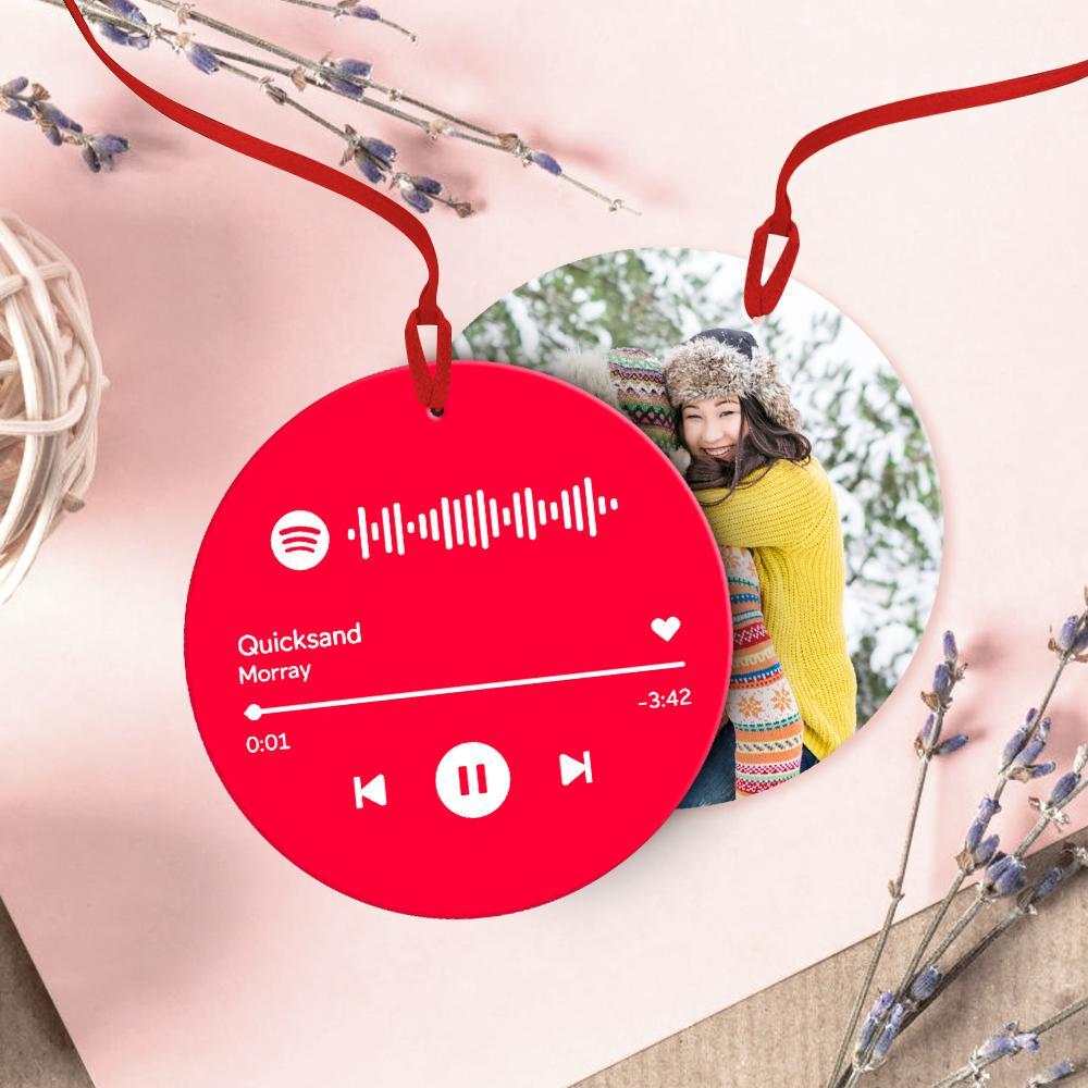 Custom Scannable Spotify Code Ornaments Hanging Ornament, Photo Music Song Ornaments Pink Memorial Gifts