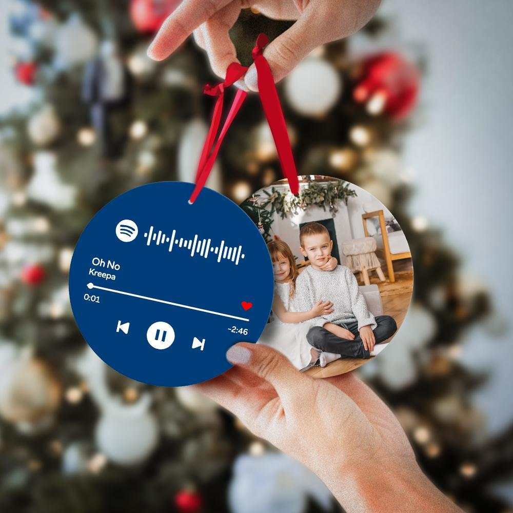 Custom Scannable Spotify Code Ornaments Hanging Ornament, Photo Music Song Ornaments Blue Gifts for Family