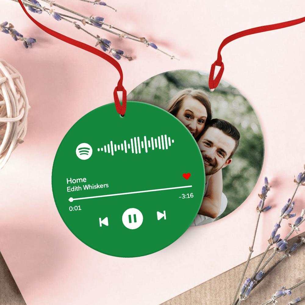 Scannable Spotify Code Ornaments Photo Hanging Ornament, Engraved Custom Music Song Ornament Green Gifts for Couple's