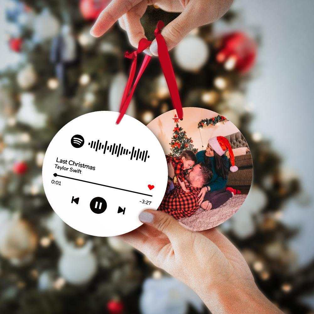 Gifts for New Year Scannable Spotify Code Ornaments Photo Hanging Ornament, Custom Music Song Photo Ornament White